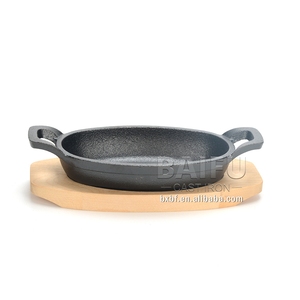 Mini plat à griller ovale en fonte pré-assaisonné avec plateau en bois, Mini plat de service en fonte, plats à rôtir ovales - Product Image 3