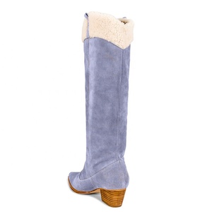 Bottes hautes en daim à talon compensé bas, pointues, style western, pour femme, taille 46, avec fourrure, pour l'hiver - Product Image 6