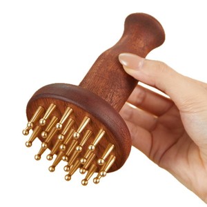 <b>Brass</b> Meridian Brush Wooden Full Body Massage Tool For Abdomen Back Legs Head Gua Sha Therapy - Product Image 5