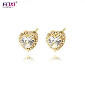 2024 Women Iced Out Earrings Elegant Fashion Jewelry Rhodium Plated Pink Zircon Heart Earrings For Women