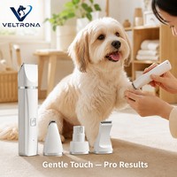 Kit de toilettage électrique 4-en-1 blanc pour animaux de compagnie, 4 têtes, rechargeable USB-C, tondeuse, tondeuse à barbe, broyeur silencieux pour chiens et chats