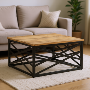 Solid Mango Wood And Steel Coffee <b>Table</b> Medium Industrial Design Modern Living Room Furniture Durable Home Use - Product Image 2