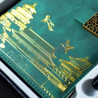 Carnet de notes A5 en cuir PU, coffret cadeau avec stylo, 100 feuilles 100 g/m², motif Architecture Chinoise doré, fermeture magnétique, vente en gros
