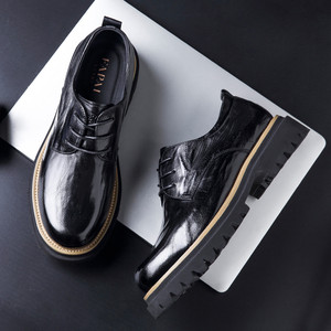 Chaussures en cuir décontractées pour hommes, noires, à bout rond, à lacets, pour le bureau, les occasions formelles, couleur unie, épaisseur standard - Product Image 4