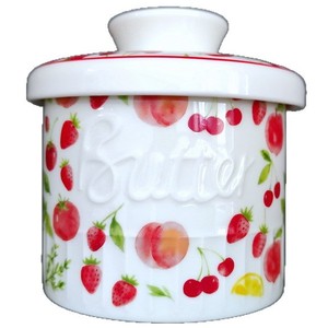 Pot à beurre en céramique avec motif de fruits frais et couvercle hermétique, pot de conservation pour la cuisine, idéal pour la conservation du beurre - Product Image 5