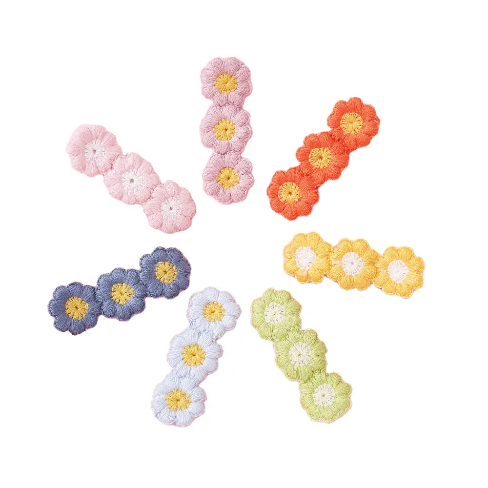 factory sale fashion kids headdress solid color woolen sun flower hair clips cute crochet hair pins for girls