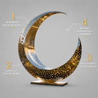 Sculpture de lune moderne en acier inoxydable poli pour extérieur, art métallique perforé en forme d'étoile, statue LED, décoration de jardin et de place publique, personnalisable