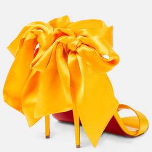Sandalias de tacón alto de satén amarillo brillante para mujer, con una sola tira, lazo trasero, zapatos de vestir con correa de encaje en el tobillo y tacón de aguja. - Product Image 2