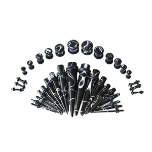 36 pezzi di Marmo Ear Gauge del Cono Tunnel Plug Expander Stretching Piercing Kit Set