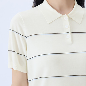 OEM ODM da <span class=keywords><strong>donna</strong></span> con collo <span class=keywords><strong>a</strong></span> Polo in seta Set corto nero <span class=keywords><strong>a</strong></span> <span class=keywords><strong>righe</strong></span> <span class=keywords><strong>bianche</strong></span> t-shirt estive per le donne all'ingrosso di moda top - Product Image 2