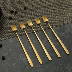 Stainless steel spoon, golden square head spoon, <b>honey</b> stirring stick, coffee long handle ice spoon, mug stirring spoon - Product Image 3