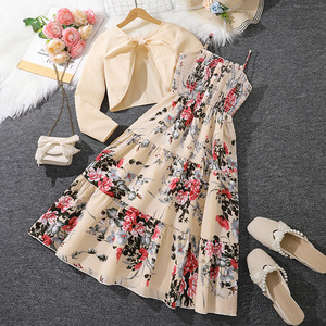 Ensemble pour grandes filles Printemps Automne 2025, 8-12 <span class=keywords><strong>ans</strong></span>, <span class=keywords><strong>Manteau</strong></span> décontracté en laine à manches longues et Robe licou 2 pièces, Vente en gros - Product Image 2
