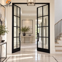 Porte française en aluminium de luxe GS, double battant, avec grille en verre, pour villa