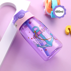 Botella de agua infantil ecológica sin BPA con diseño de dibujos animados, 480 ml, con pajita, tapa abatible a prueba de fugas, para la escuela, deportes al aire <span class=keywords><strong>libre</strong></span> - Product Image 2