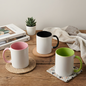 Mug en céramique personnalisé de 11 oz avec poignée de couleur intérieure, prêt pour la sublimation, pour logo personnalisé, cadeau - Product Image 1