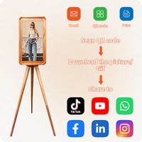 Photomaton vintage portable rétro en bois avec haut-parleur intégré, style iPad, trépied rectangulaire, coque d'appareil photo DSLR pour mariage