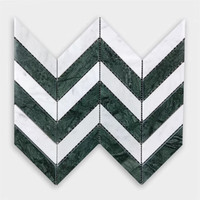 Guangdong Yunfu Naturel Vert Et Blanc Fishbone Chevron Motif Marbre Pierre Waterjet Mosaïque Murs Et Carreaux De Sol