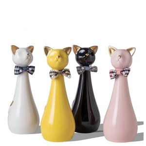 Urna para Animais de Estimação em Cerâmica Brilhante em Formato de Gato com Laço Xadrez, Recipiente Memorial Selado e à Prova de Umidade para Cinzas de Gatinhos - Product Image 1