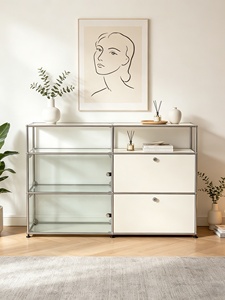 Luxury Mid-century Modular Stainless Steel <b>Sideboard</b> Bauhaus-Style Living Room <b>Storage</b> Cabinet 3 Shelves TV Cabinet Model 1369 - Product Image 2