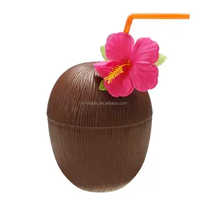 Hawaiian Luau Hula Tropical Plastic Party Coconut Cup Drink with Decoration Drinking Straw