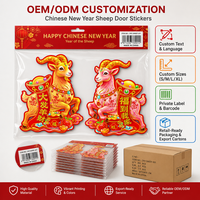 Autocollants de porte en papier floqué 3D, motif Chinois du Nouvel An, Année de la Chèvre 2027, décalcomanies de zodiaque Fu, décoration de couplets du Nouvel An chinois, vente en gros