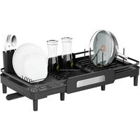 Égouttoir à vaisselle extensible grande capacité WIREKING, égouttoir à vaisselle réglable avec 3 zones de rangement pour comptoir de cuisine