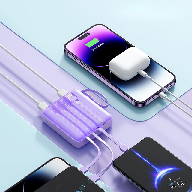 Wholesale Mini Portable Power Bank with Built-in Cable Charging 10000mAh Large Capacity Customizable Logo