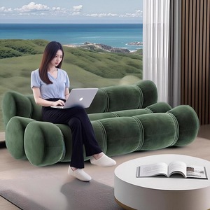 Sofá Modular de Diseño Arqueado con Acabado en Cuero Negro, Muebles para Sala de Estar - Product Image 4