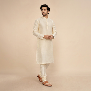 <b>Mens</b> Cream <b>Kurta</b> Pajama Ethnic White Traditional Festive Indian <b>Kurta</b> Pyjama Set <b>Men</b> Designer Groom Wedding Suit - Product Image 1