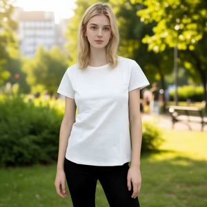 HDJ Camiseta de manga corta con cuello redondo para mujer, Top informal de algodón, talla grande, transpirable, H7019-1 - Product Image 2