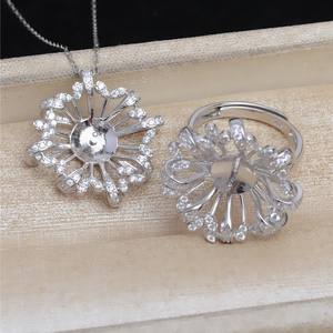 S925 Silver Bird's Nest Pendant Ring <b>Set</b> with Empty 10-12 Holder JG5463 Pearl Base <b>Bead</b> Caps Accessories JG5463 Accessory - Product Image 3