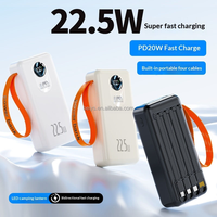 Batterie externe premium 30000mAh avec 4 câbles intégrés, Tourlight PD 22.5W, charge rapide, chargeur portable pour le camping en plein air