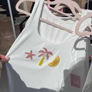 Maßgeschneiderte Sommer-Damen-Ärmellose Oberteile Geripptes Stretch-Top Handgefertigtes Strass-Pailletten-Verziertes Kurzes Tanktop - Product Image 1