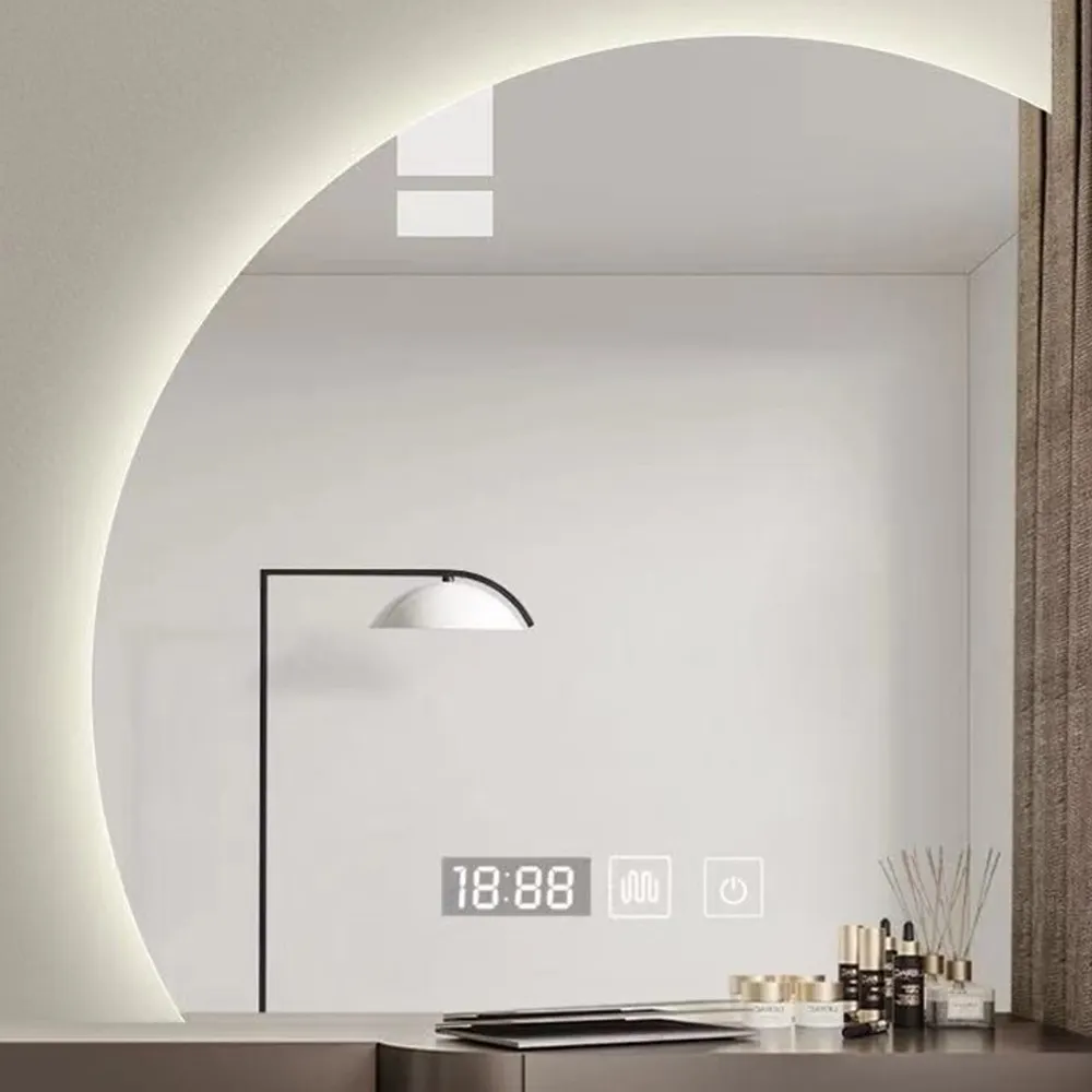 Nouveau design en gros demi-lune sans cadre rétroéclairé LED lumière murale miroirs intelligents pour salle de bain