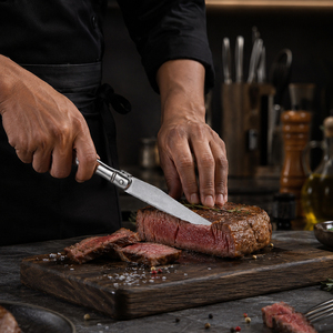 En stock: Juego de cuchillos para carne de acero inoxidable con mango hueco, hoja dentada estilo <span class=keywords><strong>Laguiole</strong></span>, listo para enviar al por mayor, OEM, logotipo personalizado - Product Image 4