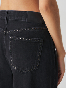 <span class=keywords><strong>Jean</strong></span> large 100 % coton <span class=keywords><strong>noir</strong></span> taille haute pour <span class=keywords><strong>femme</strong></span> avec poches cloutées, pantalon en denim ample style vintage streetwear, vêtements OEM - Product Image 2