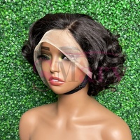 Perruques Courtes Pixie en Cheveux Humains Naturels 100% Alignés, avec Dentelle Frontale Complète 13*4 (de l'oreille à l'oreille), pour Femmes Noires - Vente en Gros