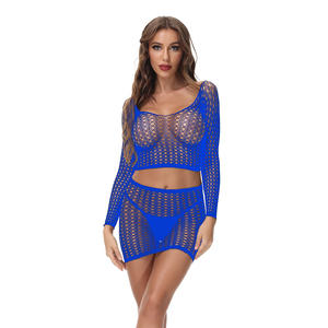 المرأة مثير طويل كم ملابس فوقية 2 قطعة دعوى النايلون Bodystocking الملابس الداخلية - Product Image 5