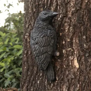 ゴシッククロウ像-レジンレイヴンの彫刻、複雑な黒の質感と鋭いくちばし、壁に取り付けられた屋外/屋内装飾 - Product Image 5