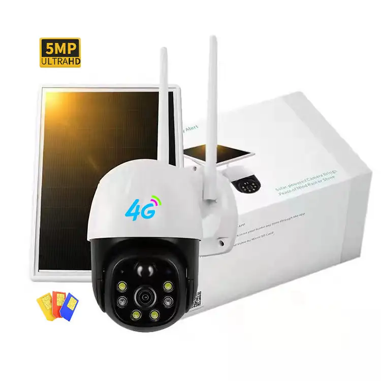 Wifi Wireless Solar Power Camera 4G 3G SIM Card Slot CCTV Security IP Camera Outdoor 4G Solar PTZ Camera H.265 V380 PRO 8W