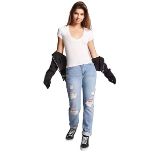 Camisetas ajustadas de cuello de pico profundo para mujer, camisas de moda con impresión personalizada y etiquetado, blancas, venta al por mayor, para todas las ocasiones - Product Image 1