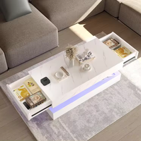 Les meubles UV brillants élevés de salon ont mené la table basse en bois moderne de couleur de marbre blanche de lumières