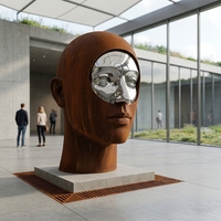 Escultura Grande de Rostro Humano en Acero Corten, Resistente a la Intemperie, para Arquitectos de Paisajes y Decoración de Jardines