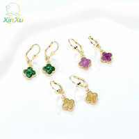 Pendientes de Trébol de Cinco Hojas Clásicos y Modernos de Alta Calidad, Diseño Único con Patrones Florales, Cristales de Estrás para Mujer