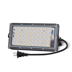 Lentera Taman Luar Ruangan AC 220V 50W, Bahan Aluminium IP65 Tahan Air, Lampu Sorot LED Warna Putih/Putih/RGB dengan Colokan