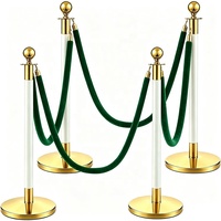 Poteau de guidage en or blanc avec boule, corde en velours vert foncé, barrière de contrôle de foule pour hôtel