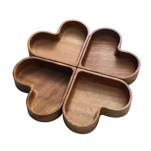 व्यावसायिक उपहारों और घर की सजावट के लिए हस्तनिर्मित दिल के आकार की लकड़ी की नट प्लेट