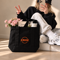Sac fourre-tout en coton doux et élégant pour femme, avec logo personnalisé, 16 oz, sac de shopping en toile avec poche et bandoulière, réutilisable et pliable