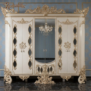 Elegante Juego de Cama Neoclásico Dorado, Cama de Madera Tallada Estilo Turco Real con Armario <span class=keywords><strong>para</strong></span> Dormitorio Principal de Mansión de Lujo - Product Image 4