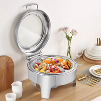Juego de Recipientes para Buffet con Ventana de Vidrio, Acero Inoxidable Dorado 201, Capacidad de 6L, Calentador a Base de Alcohol, para Catering, Bodas, Cenas